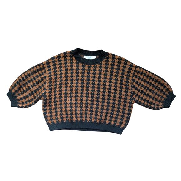 ASTR The Label Sweaters - ASTR The Label Crop Sweater Womens M Brown Black Houndstooth Preppy Academia